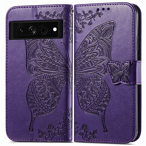 Funda de Cuero Cartera con Soporte Mariposa Carcasa para Google Pixel 7 Pro 5G Morado