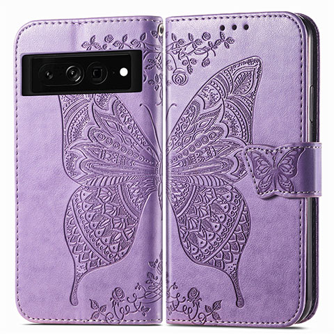 Funda de Cuero Cartera con Soporte Mariposa Carcasa para Google Pixel 7 Pro 5G Purpura Claro