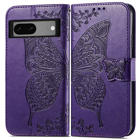 Funda de Cuero Cartera con Soporte Mariposa Carcasa para Google Pixel 7a 5G Morado