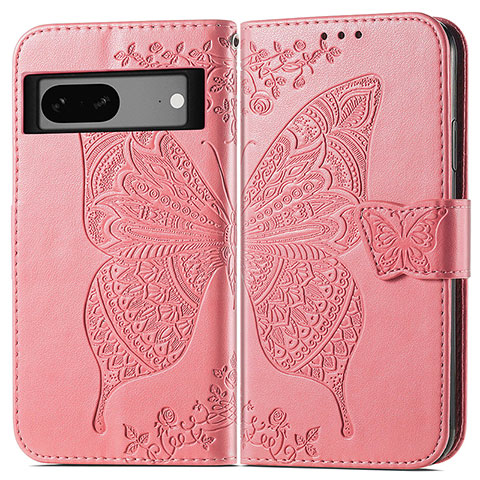 Funda de Cuero Cartera con Soporte Mariposa Carcasa para Google Pixel 7a 5G Rosa Roja