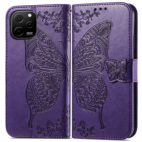 Funda de Cuero Cartera con Soporte Mariposa Carcasa para Huawei Enjoy 50z Morado