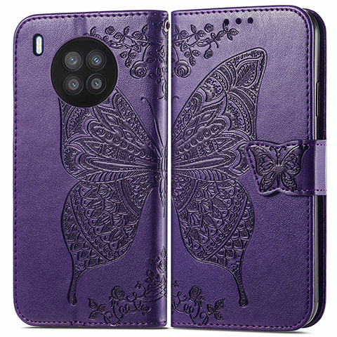 Funda de Cuero Cartera con Soporte Mariposa Carcasa para Huawei Honor 50 Lite Morado