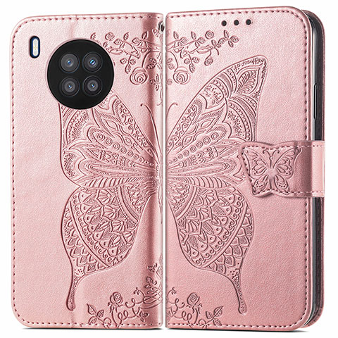 Funda de Cuero Cartera con Soporte Mariposa Carcasa para Huawei Honor 50 Lite Oro Rosa