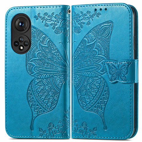 Funda de Cuero Cartera con Soporte Mariposa Carcasa para Huawei Honor 50 Pro 5G Azul