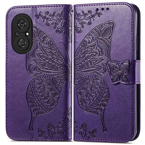 Funda de Cuero Cartera con Soporte Mariposa Carcasa para Huawei Honor 50 SE 5G Morado