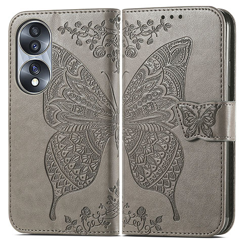 Funda de Cuero Cartera con Soporte Mariposa Carcasa para Huawei Honor 70 5G Gris