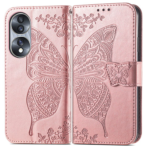 Funda de Cuero Cartera con Soporte Mariposa Carcasa para Huawei Honor 70 5G Oro Rosa