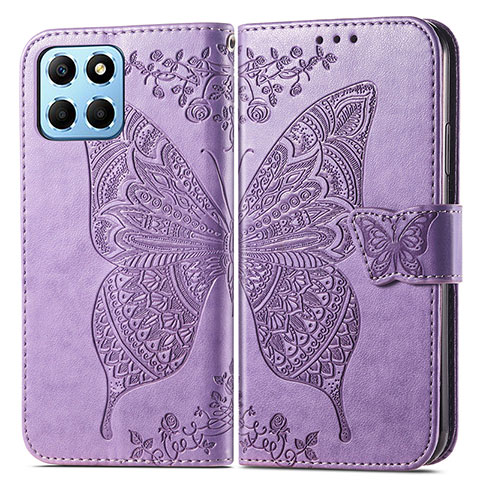 Funda de Cuero Cartera con Soporte Mariposa Carcasa para Huawei Honor 70 Lite 5G Purpura Claro