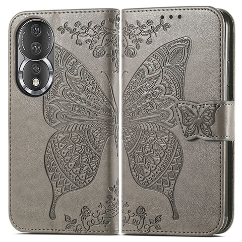 Funda de Cuero Cartera con Soporte Mariposa Carcasa para Huawei Honor 80 5G Gris