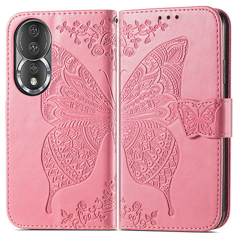 Funda de Cuero Cartera con Soporte Mariposa Carcasa para Huawei Honor 80 5G Rosa Roja