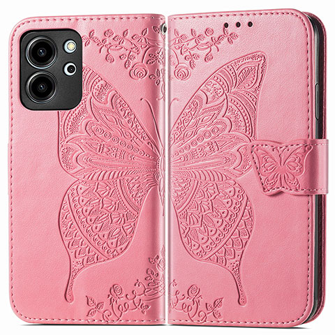 Funda de Cuero Cartera con Soporte Mariposa Carcasa para Huawei Honor 80 SE 5G Rosa Roja