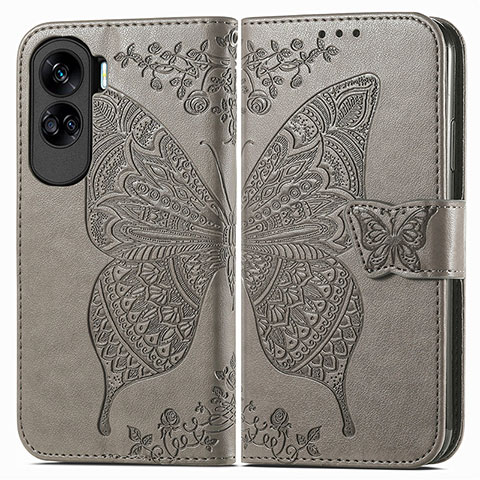 Funda de Cuero Cartera con Soporte Mariposa Carcasa para Huawei Honor 90 Lite 5G Gris