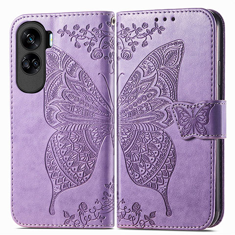 Funda de Cuero Cartera con Soporte Mariposa Carcasa para Huawei Honor 90 Lite 5G Purpura Claro