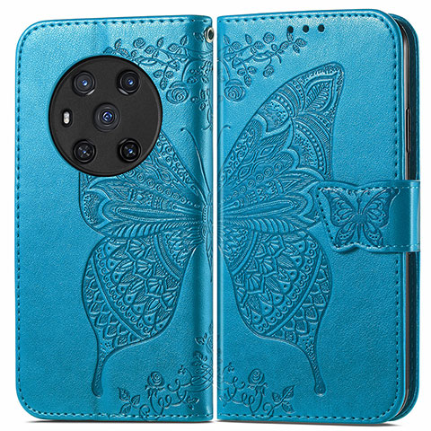 Funda de Cuero Cartera con Soporte Mariposa Carcasa para Huawei Honor Magic3 5G Azul