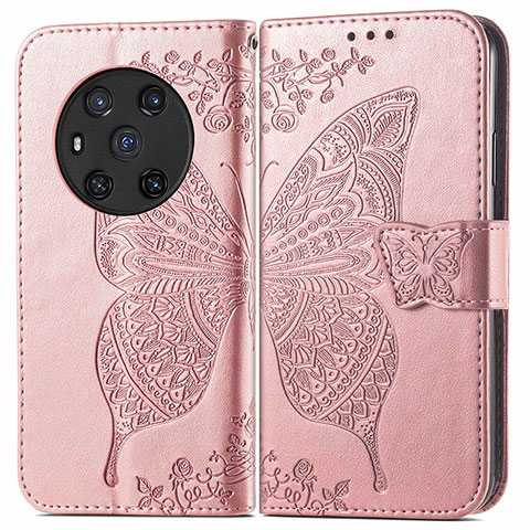 Funda de Cuero Cartera con Soporte Mariposa Carcasa para Huawei Honor Magic3 5G Oro Rosa