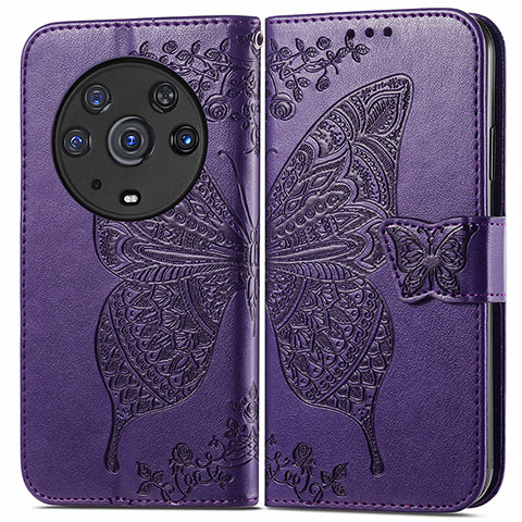 Funda de Cuero Cartera con Soporte Mariposa Carcasa para Huawei Honor Magic3 Pro 5G Morado