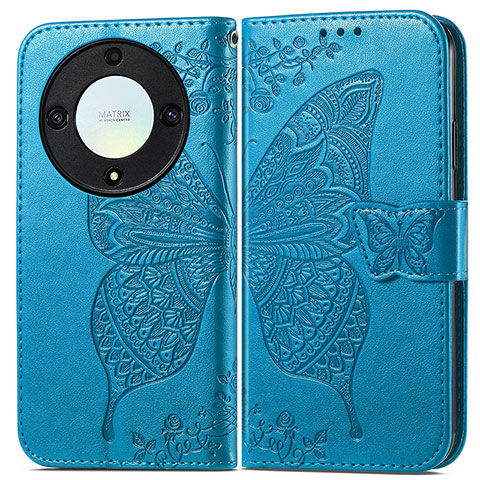 Funda de Cuero Cartera con Soporte Mariposa Carcasa para Huawei Honor Magic5 Lite 5G Azul