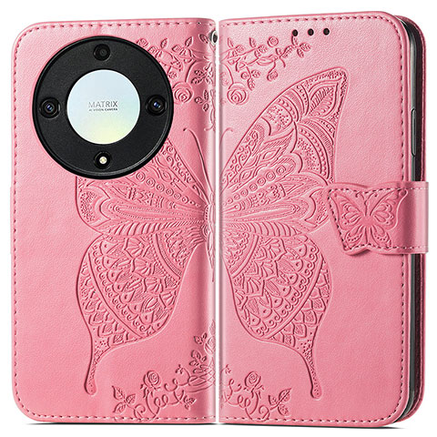 Funda de Cuero Cartera con Soporte Mariposa Carcasa para Huawei Honor Magic5 Lite 5G Rosa Roja