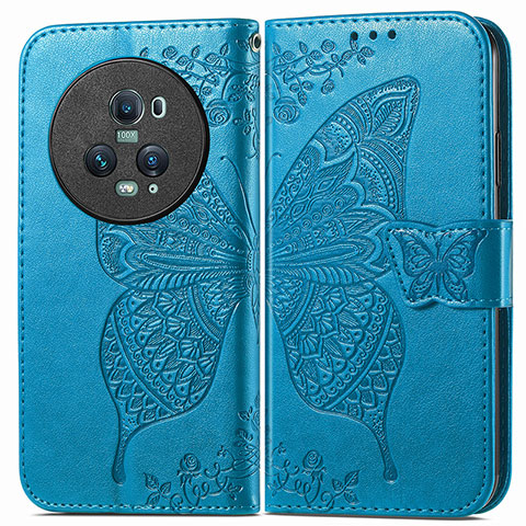 Funda de Cuero Cartera con Soporte Mariposa Carcasa para Huawei Honor Magic5 Pro 5G Azul