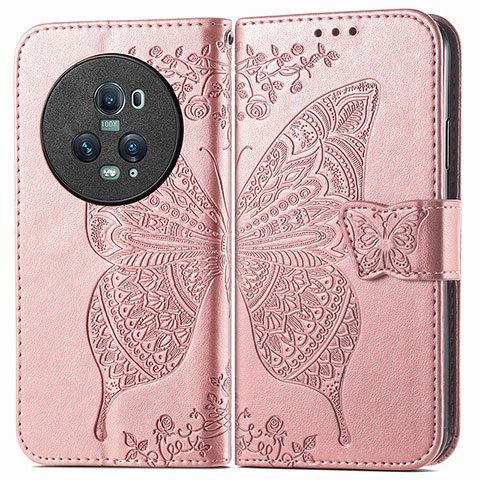 Funda de Cuero Cartera con Soporte Mariposa Carcasa para Huawei Honor Magic5 Pro 5G Oro Rosa