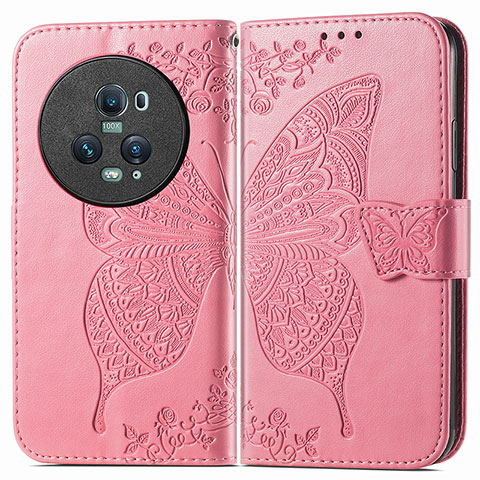 Funda de Cuero Cartera con Soporte Mariposa Carcasa para Huawei Honor Magic5 Pro 5G Rosa Roja