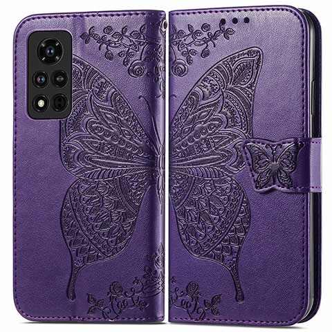 Funda de Cuero Cartera con Soporte Mariposa Carcasa para Huawei Honor V40 5G Morado