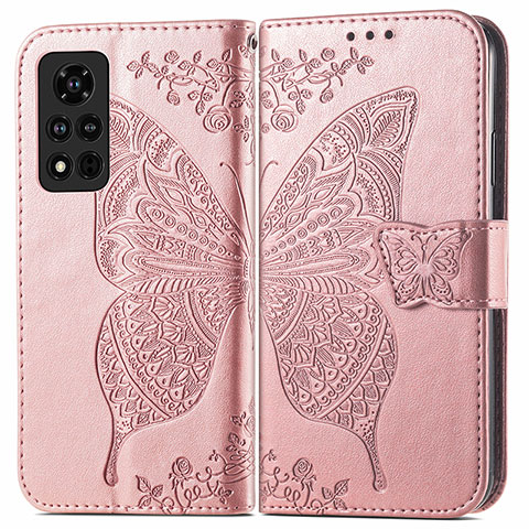 Funda de Cuero Cartera con Soporte Mariposa Carcasa para Huawei Honor V40 5G Oro Rosa