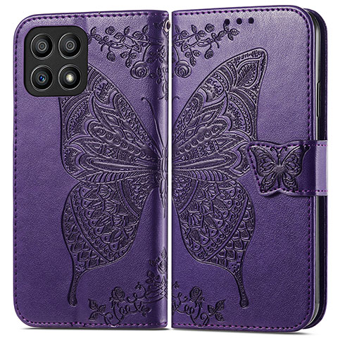 Funda de Cuero Cartera con Soporte Mariposa Carcasa para Huawei Honor X30i Morado