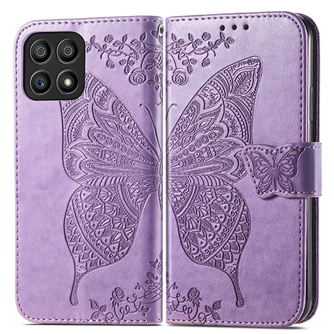 Funda de Cuero Cartera con Soporte Mariposa Carcasa para Huawei Honor X30i Purpura Claro