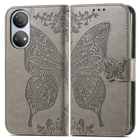 Funda de Cuero Cartera con Soporte Mariposa Carcasa para Huawei Honor X7 Gris