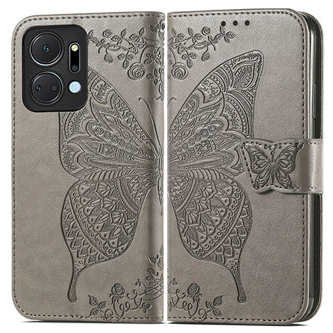 Funda de Cuero Cartera con Soporte Mariposa Carcasa para Huawei Honor X7a Gris