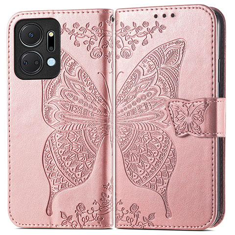 Funda de Cuero Cartera con Soporte Mariposa Carcasa para Huawei Honor X7a Oro Rosa