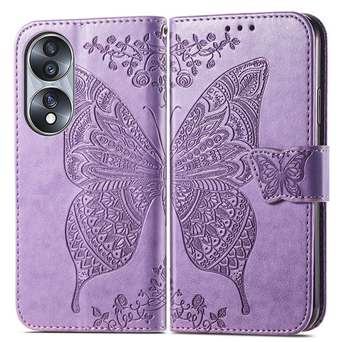 Funda de Cuero Cartera con Soporte Mariposa Carcasa para Huawei Honor X7b Purpura Claro