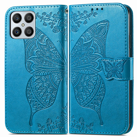 Funda de Cuero Cartera con Soporte Mariposa Carcasa para Huawei Honor X8 4G Azul