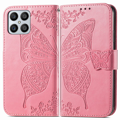 Funda de Cuero Cartera con Soporte Mariposa Carcasa para Huawei Honor X8 4G Rosa Roja