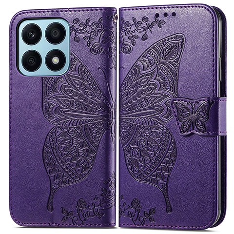 Funda de Cuero Cartera con Soporte Mariposa Carcasa para Huawei Honor X8a 4G Morado