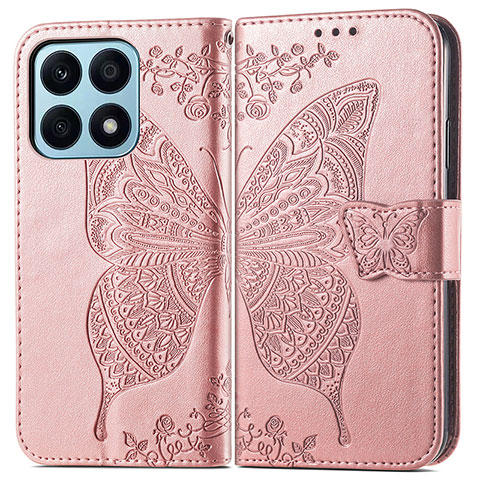 Funda de Cuero Cartera con Soporte Mariposa Carcasa para Huawei Honor X8a 4G Oro Rosa