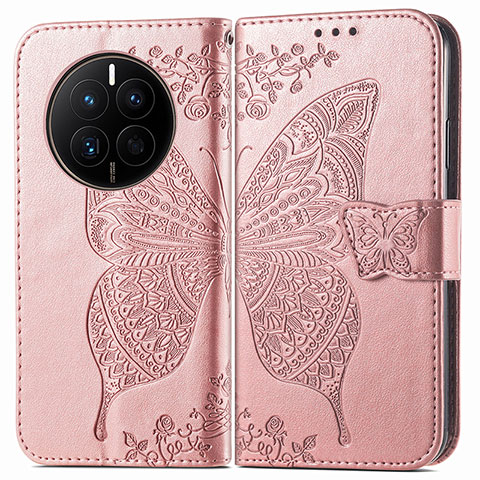 Funda de Cuero Cartera con Soporte Mariposa Carcasa para Huawei Mate 50 Oro Rosa