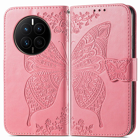 Funda de Cuero Cartera con Soporte Mariposa Carcasa para Huawei Mate 50E Rosa Roja