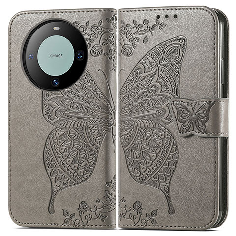 Funda de Cuero Cartera con Soporte Mariposa Carcasa para Huawei Mate 60 Pro+ Plus Gris