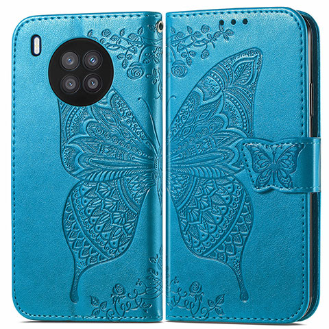 Funda de Cuero Cartera con Soporte Mariposa Carcasa para Huawei Nova 8i Azul