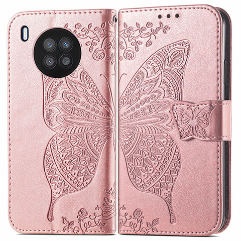 Funda de Cuero Cartera con Soporte Mariposa Carcasa para Huawei Nova 8i Oro Rosa