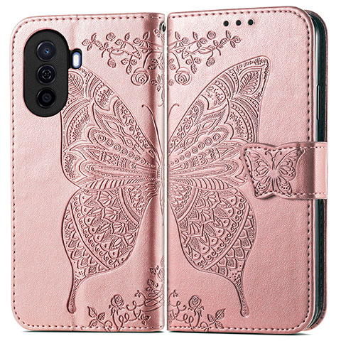 Funda de Cuero Cartera con Soporte Mariposa Carcasa para Huawei Nova Y70 Plus Oro Rosa