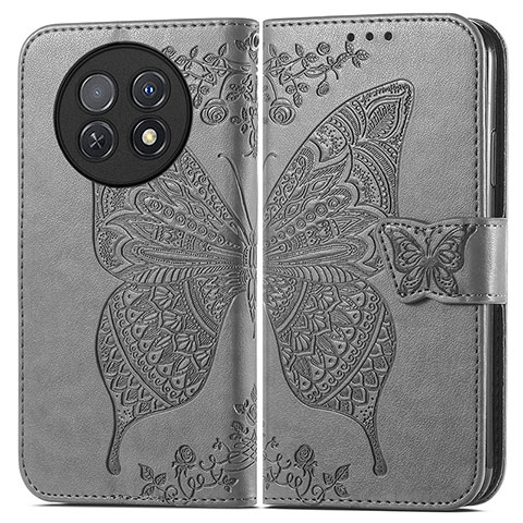 Funda de Cuero Cartera con Soporte Mariposa Carcasa para Huawei Nova Y91 Gris