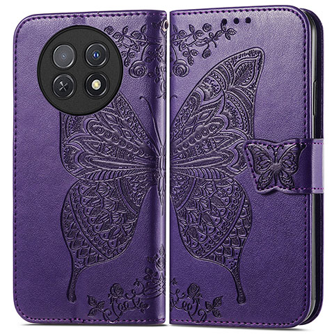 Funda de Cuero Cartera con Soporte Mariposa Carcasa para Huawei Nova Y91 Morado