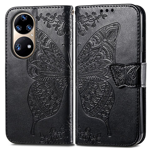 Funda de Cuero Cartera con Soporte Mariposa Carcasa para Huawei P50 Negro