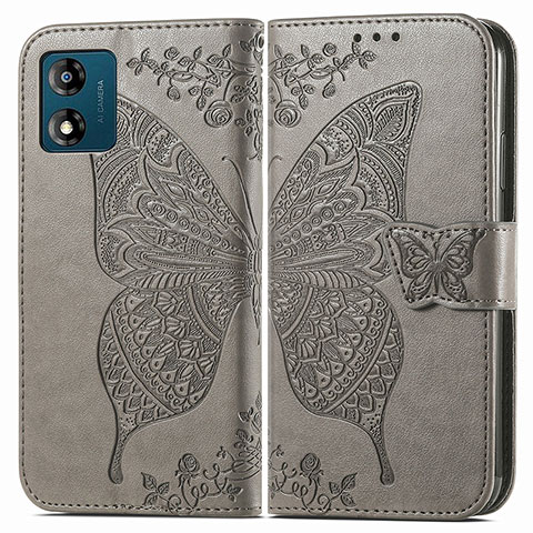 Funda de Cuero Cartera con Soporte Mariposa Carcasa para Motorola Moto E13 Gris