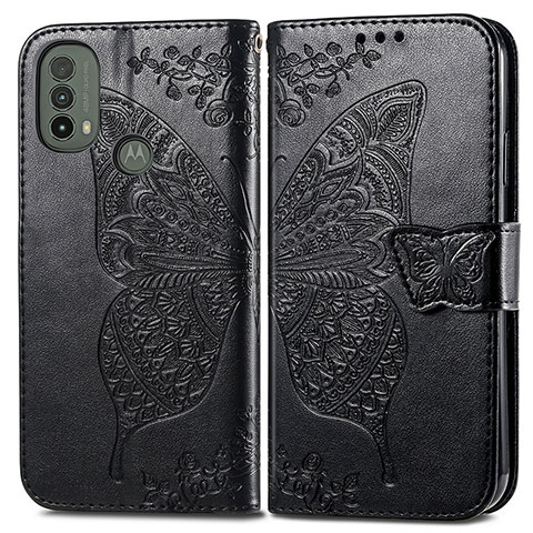 Funda de Cuero Cartera con Soporte Mariposa Carcasa para Motorola Moto E30 Negro