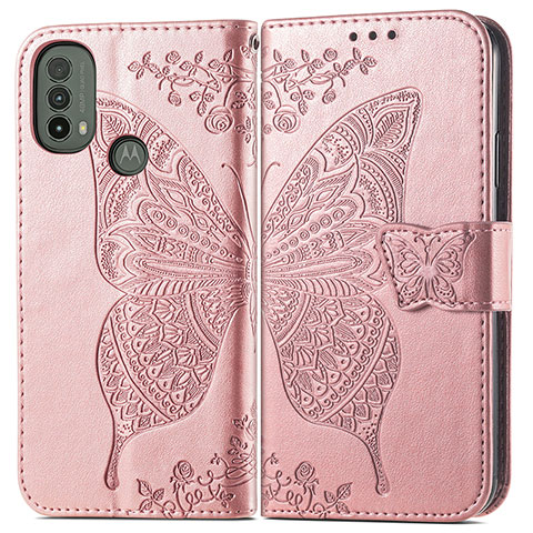 Funda de Cuero Cartera con Soporte Mariposa Carcasa para Motorola Moto E30 Rosa