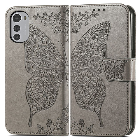 Funda de Cuero Cartera con Soporte Mariposa Carcasa para Motorola Moto E32s Gris